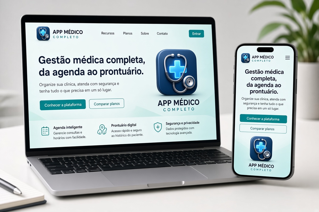 APP Médico Completo em computador e celular